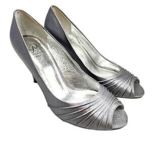 Adrianna Papell Pewter Metallic Peep Toe Heeled Dress Shoes Size 7.5/37